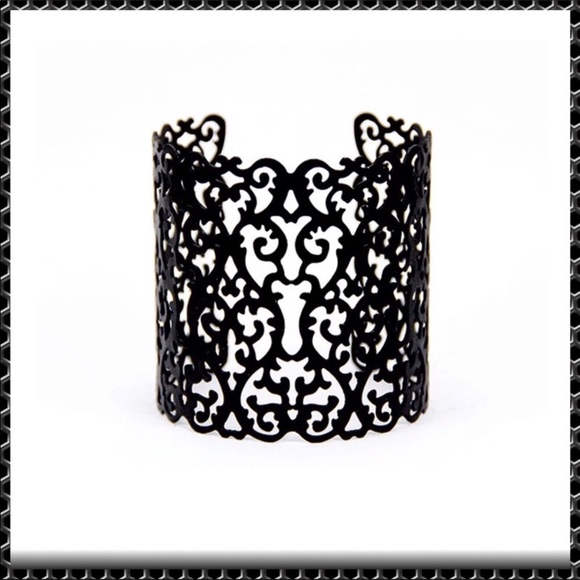 Geometric Black Cuff Bangle - Picture 2 of 7